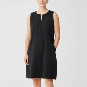 Eileen Fisher Cotton Blend Ponte Zip Up Dress Black A-Line Pockets Size S Simple